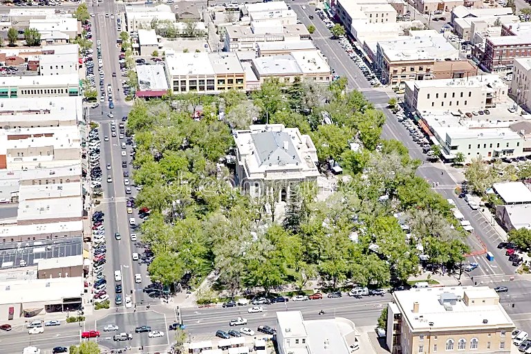 Aerial view of downtown Prescott and Courthouse Square